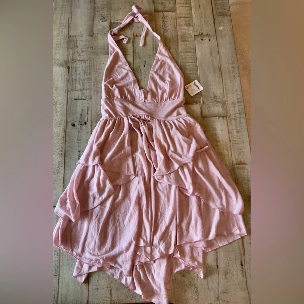 NWT Free People Star Gaze Mini Dress XS Pink Chalk • Tiered Ruffle Hem - Picture 3 of 5